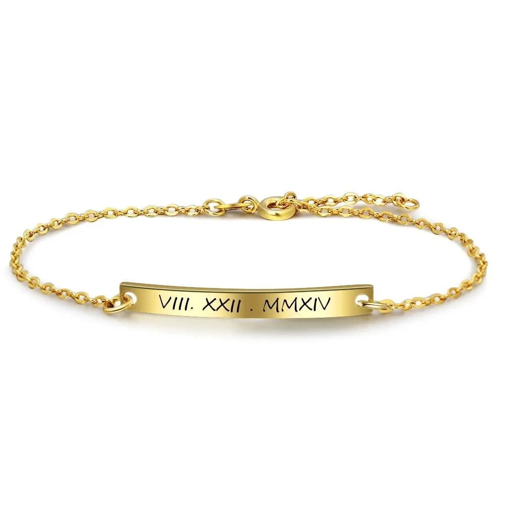 Personalized Gold Color Gift ID Bracelets with Customized Name Engrave, Fashion bangles for Women