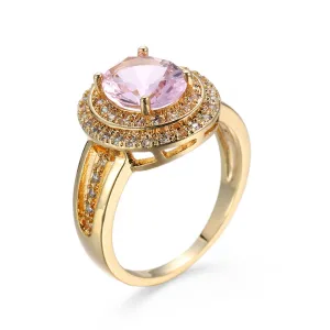 Pink Crystal & Cubic Zirconia Halo Ring