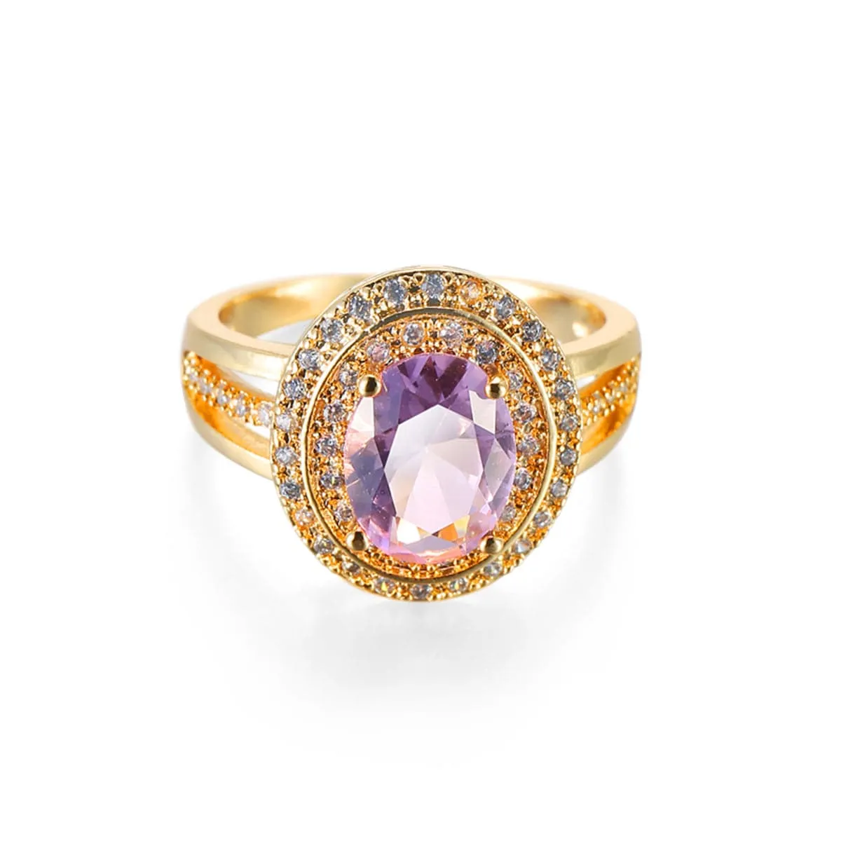 Pink Crystal & Cubic Zirconia Halo Ring