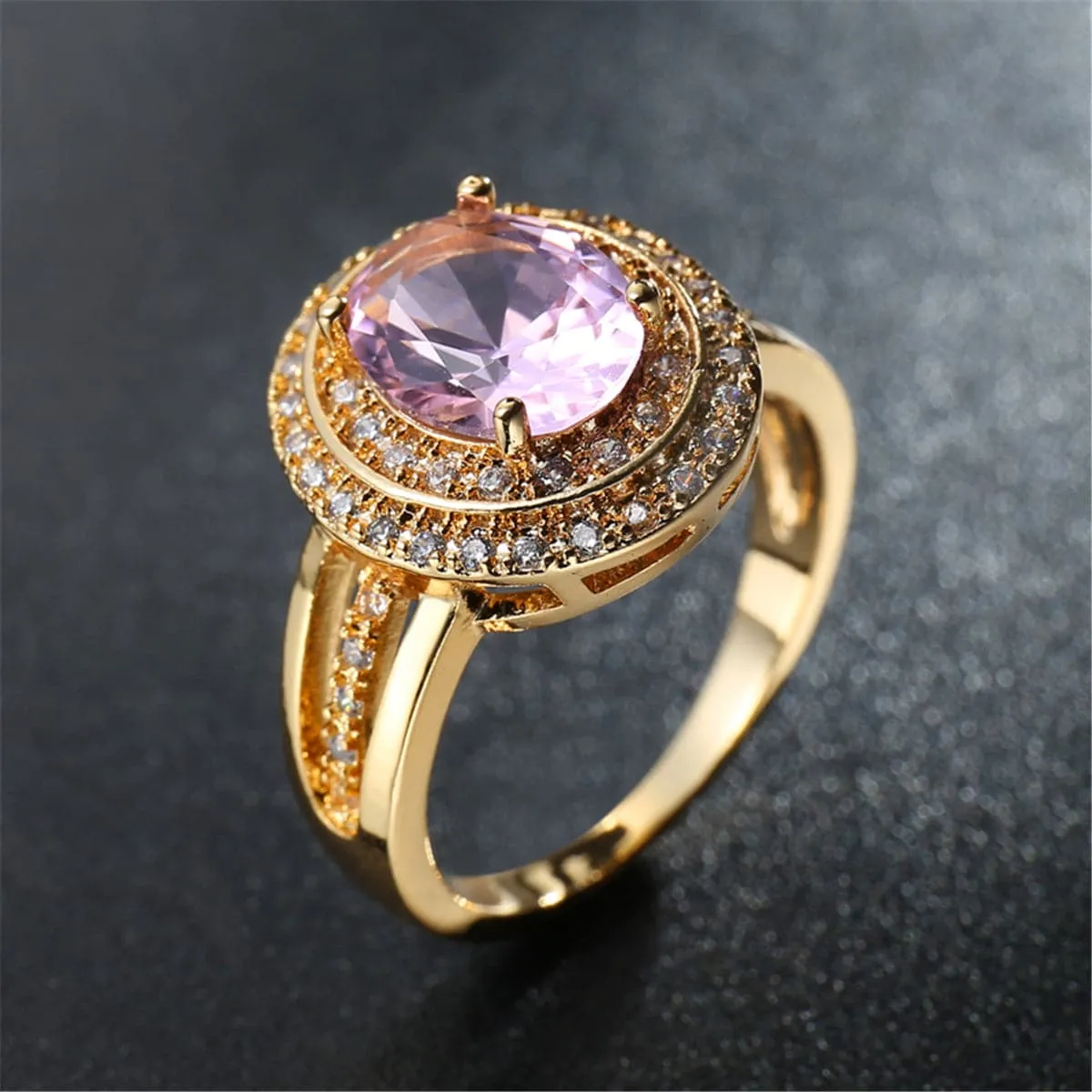 Pink Crystal & Cubic Zirconia Halo Ring