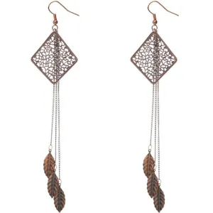 Pink Filigree Caged Leaf Chain Earrings
