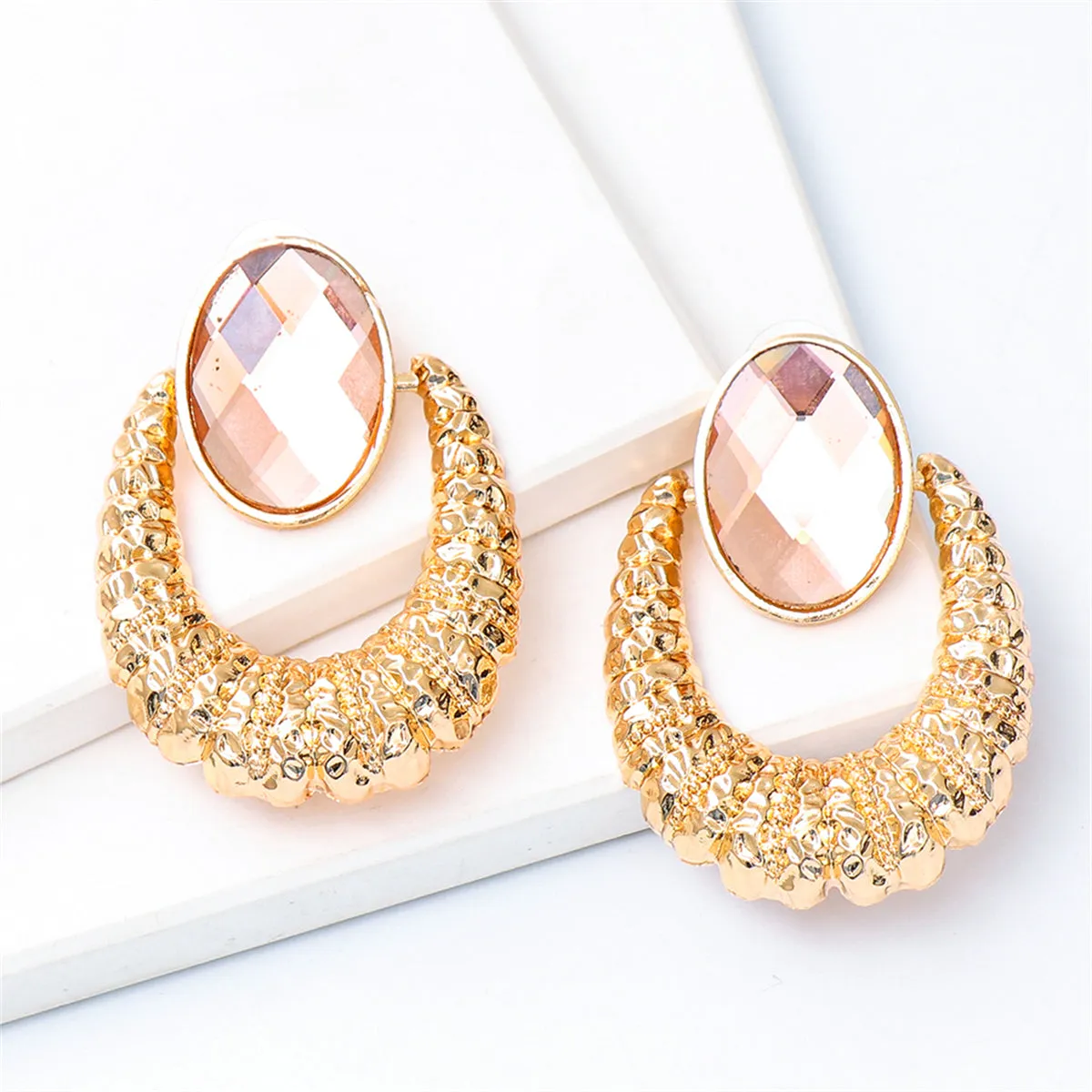 Pink Oval Crystal & 18K Gold-Plated Catch Drop Earrings