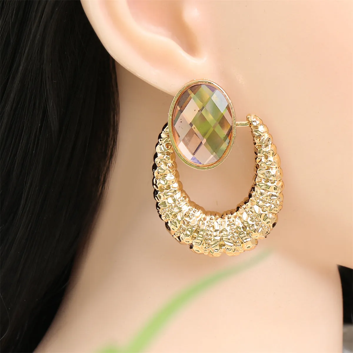 Pink Oval Crystal & 18K Gold-Plated Catch Drop Earrings