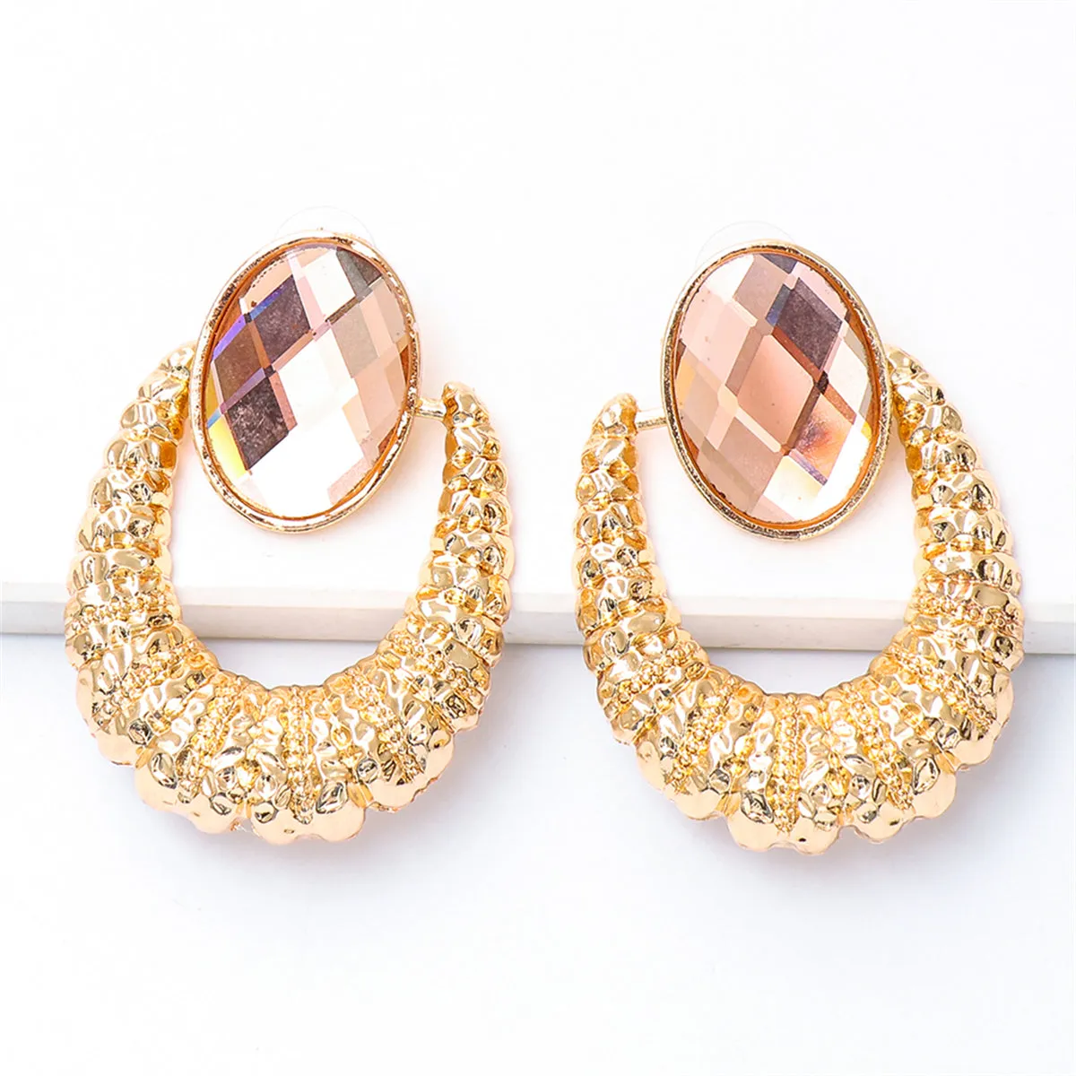 Pink Oval Crystal & 18K Gold-Plated Catch Drop Earrings