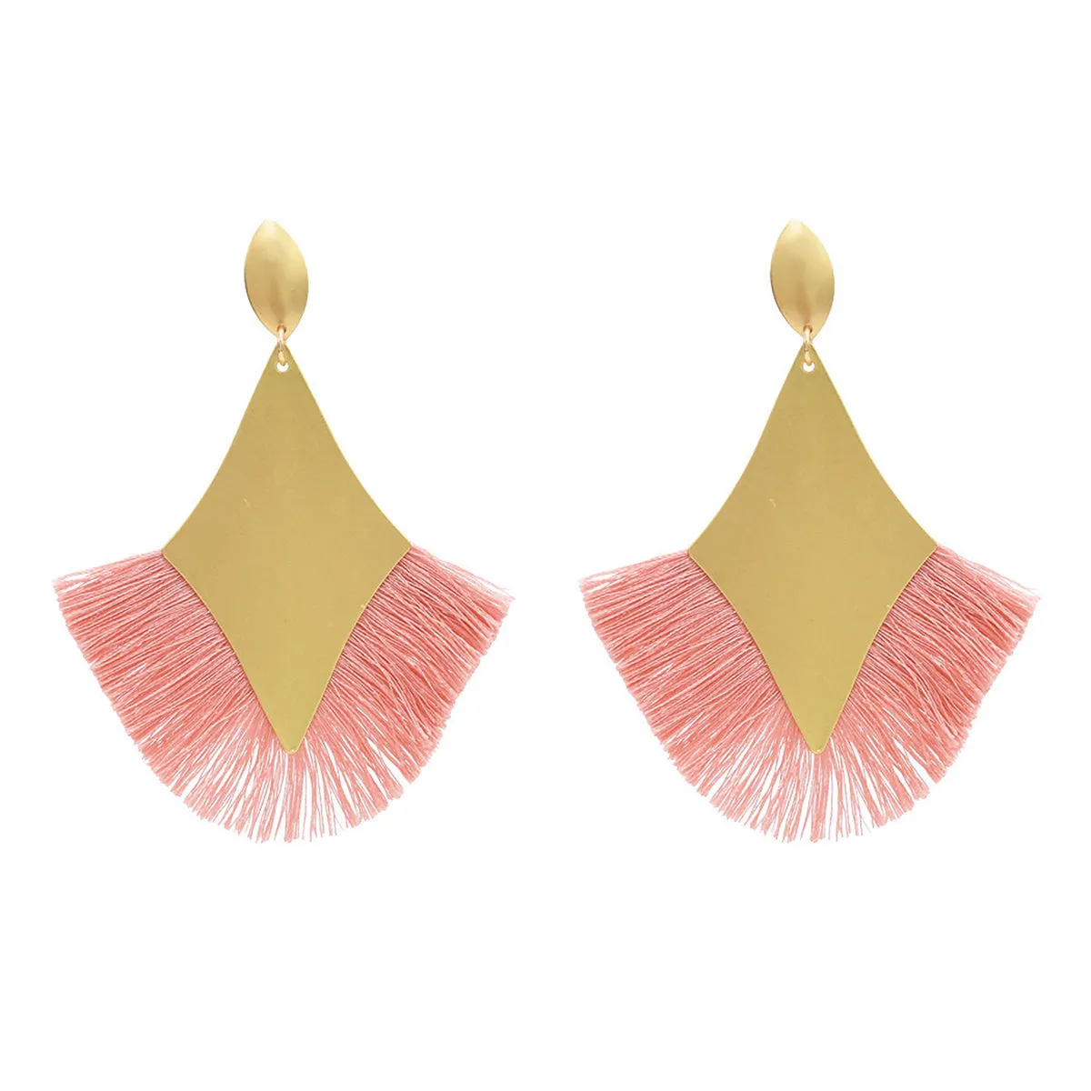 Pink Polyster & 18K Gold-Plated Rhombus Tassel Fan Drop Earrings