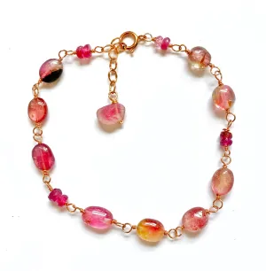 Pink Watermelon Tourmaline Bracelet Rose Gold