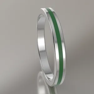 Polished White Gold 2.5mm Stacking Ring Transparent Green Resin