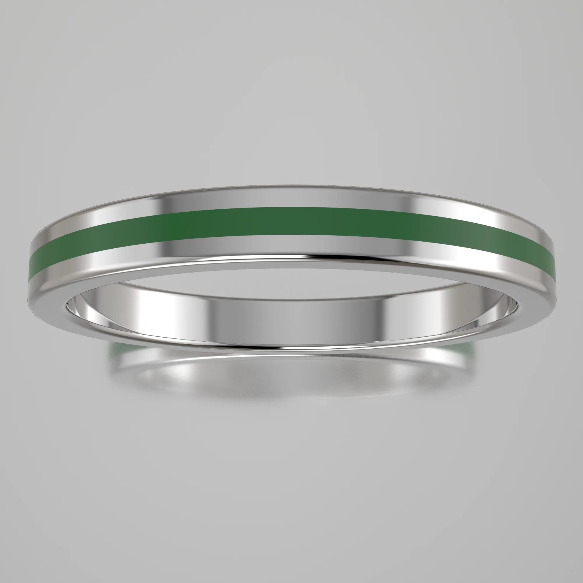 Polished White Gold 2.5mm Stacking Ring Transparent Green Resin