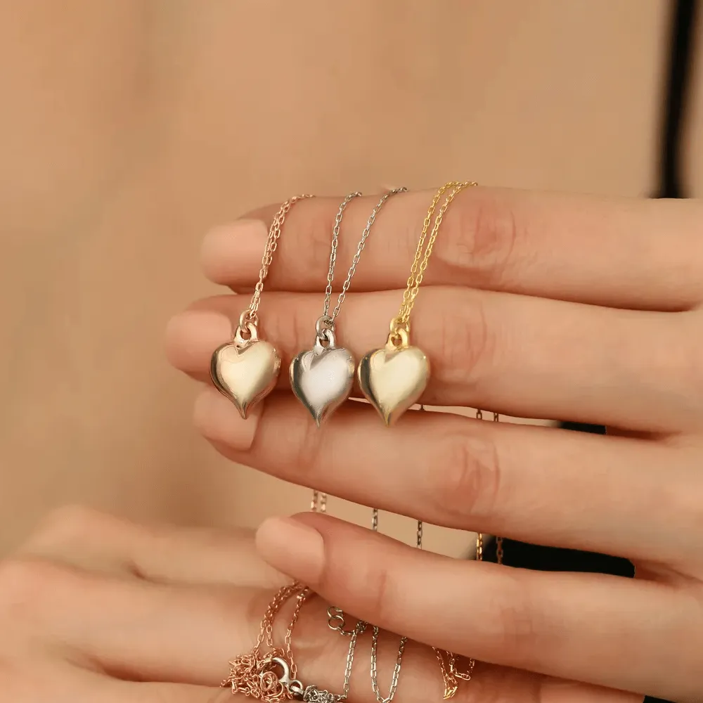 Puffed Heart Necklace in 18K Gold Plated Silver