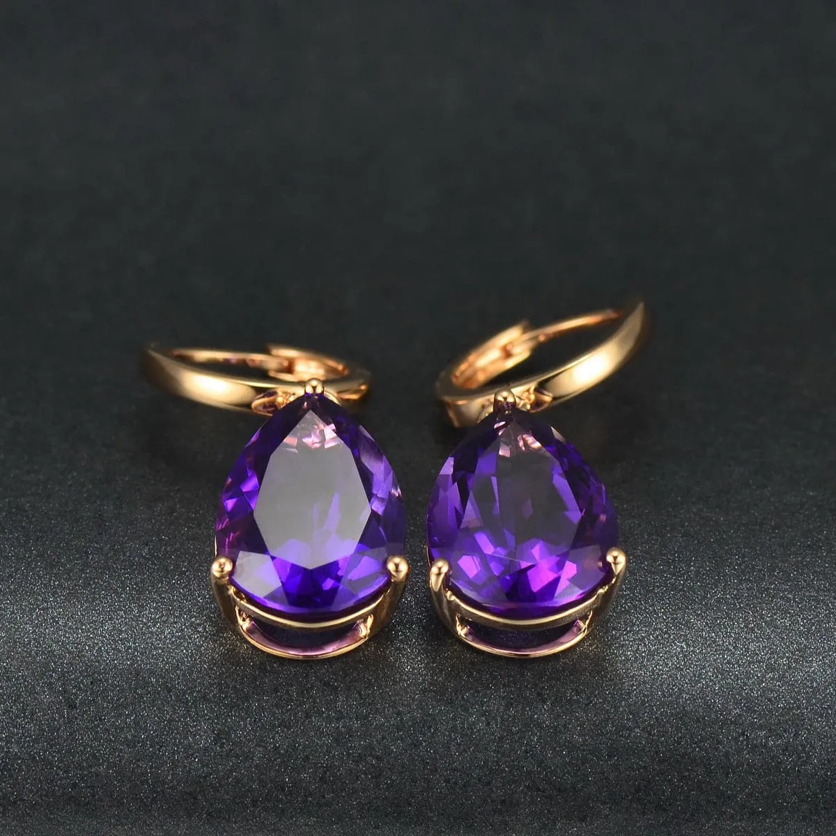 Purple Crystal & 18K Rose Gold-Plated Teardrop Earrings