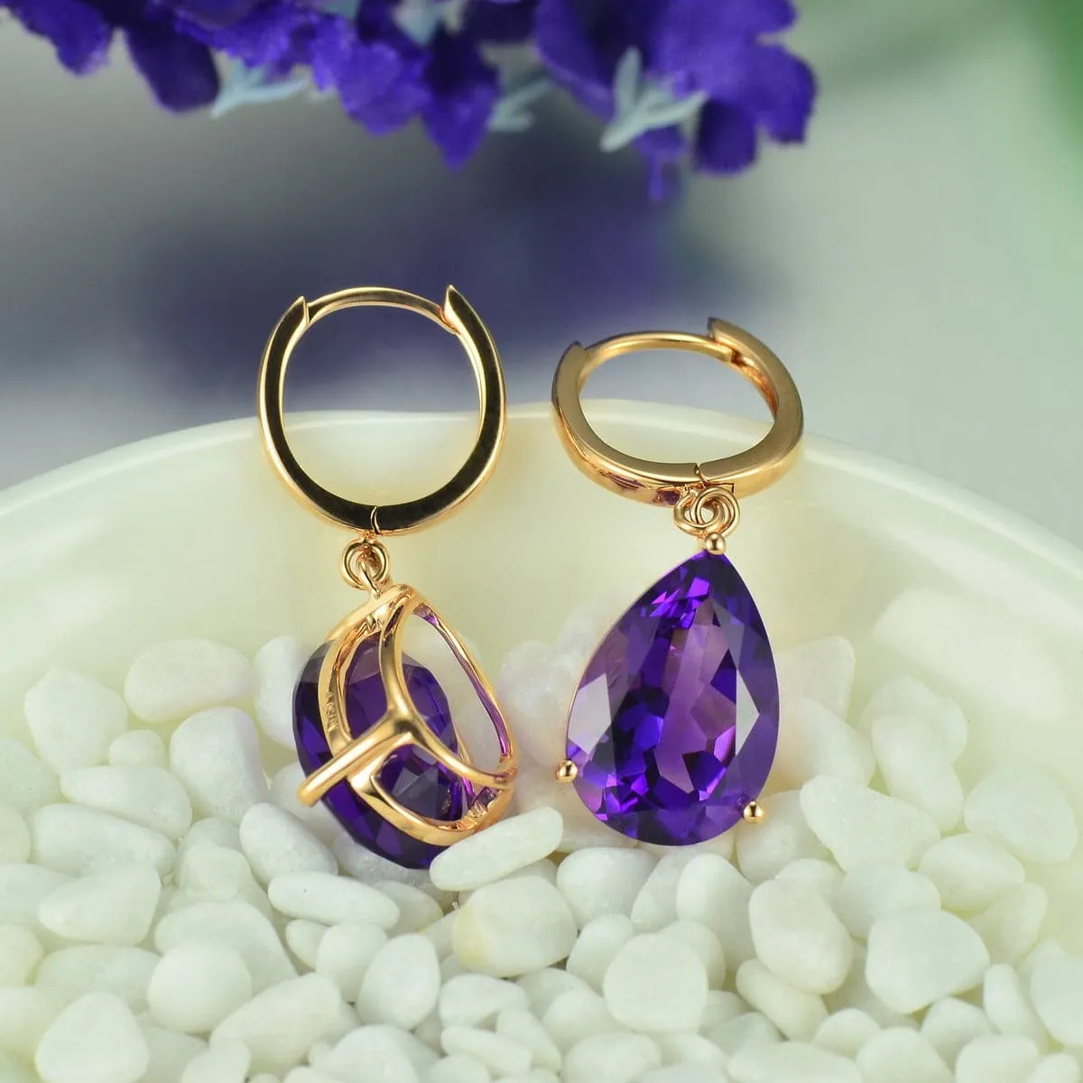 Purple Crystal & 18K Rose Gold-Plated Teardrop Earrings