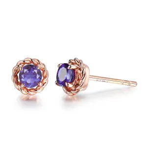 Purple Crystal & 18K Rose Gold-Plated Twist Stud Earrings