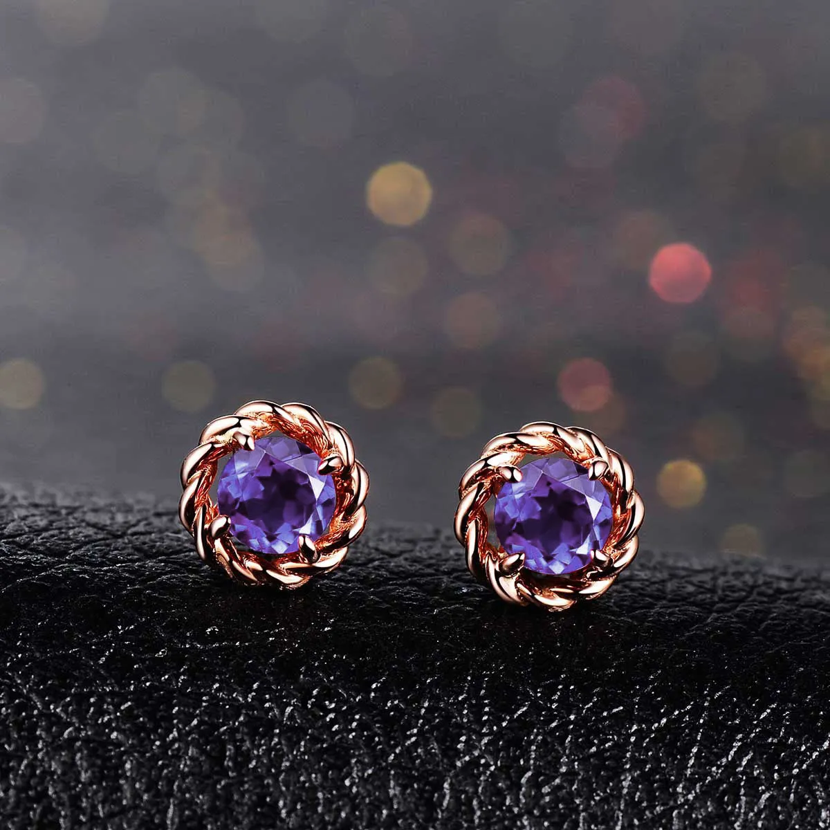 Purple Crystal & 18K Rose Gold-Plated Twist Stud Earrings