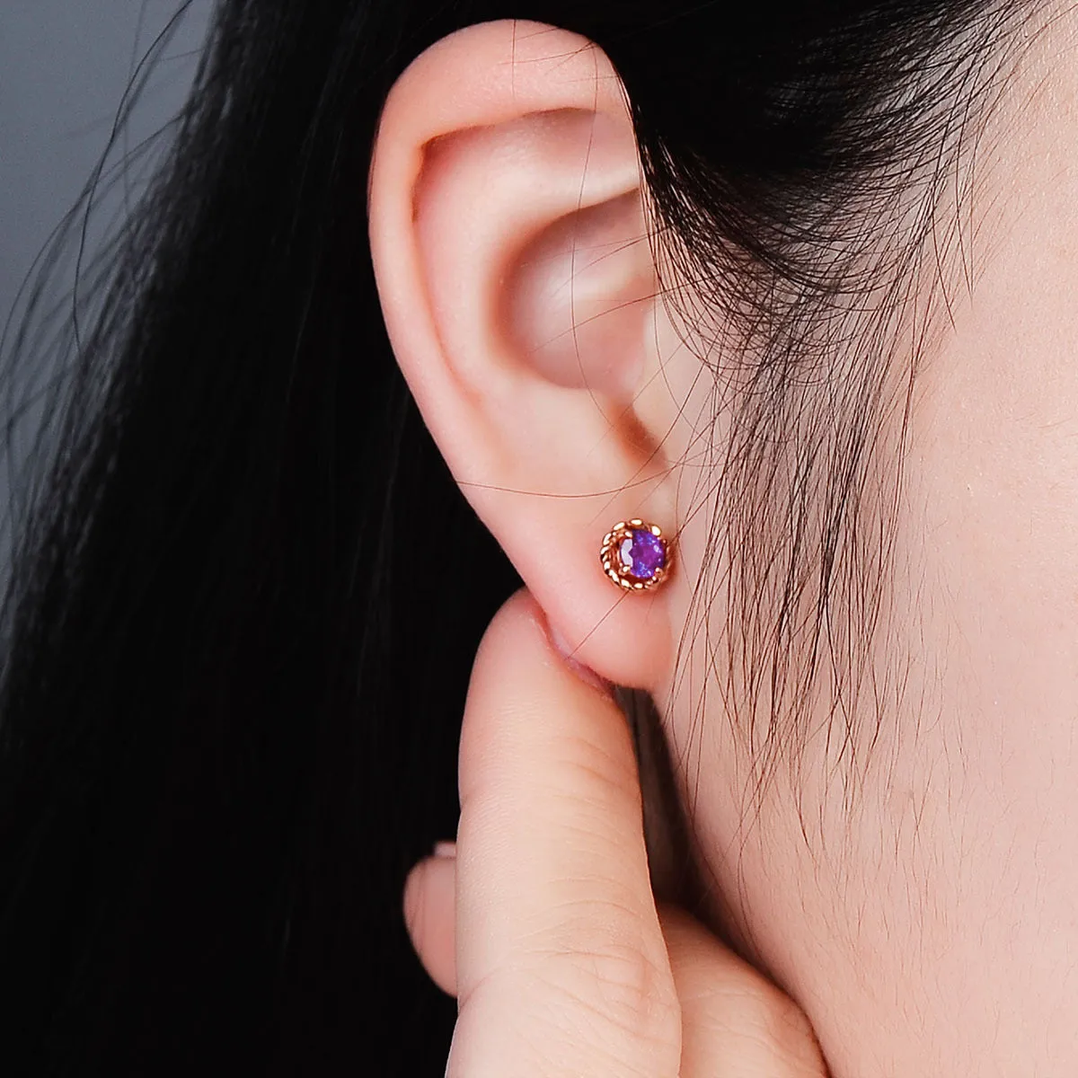 Purple Crystal & 18K Rose Gold-Plated Twist Stud Earrings