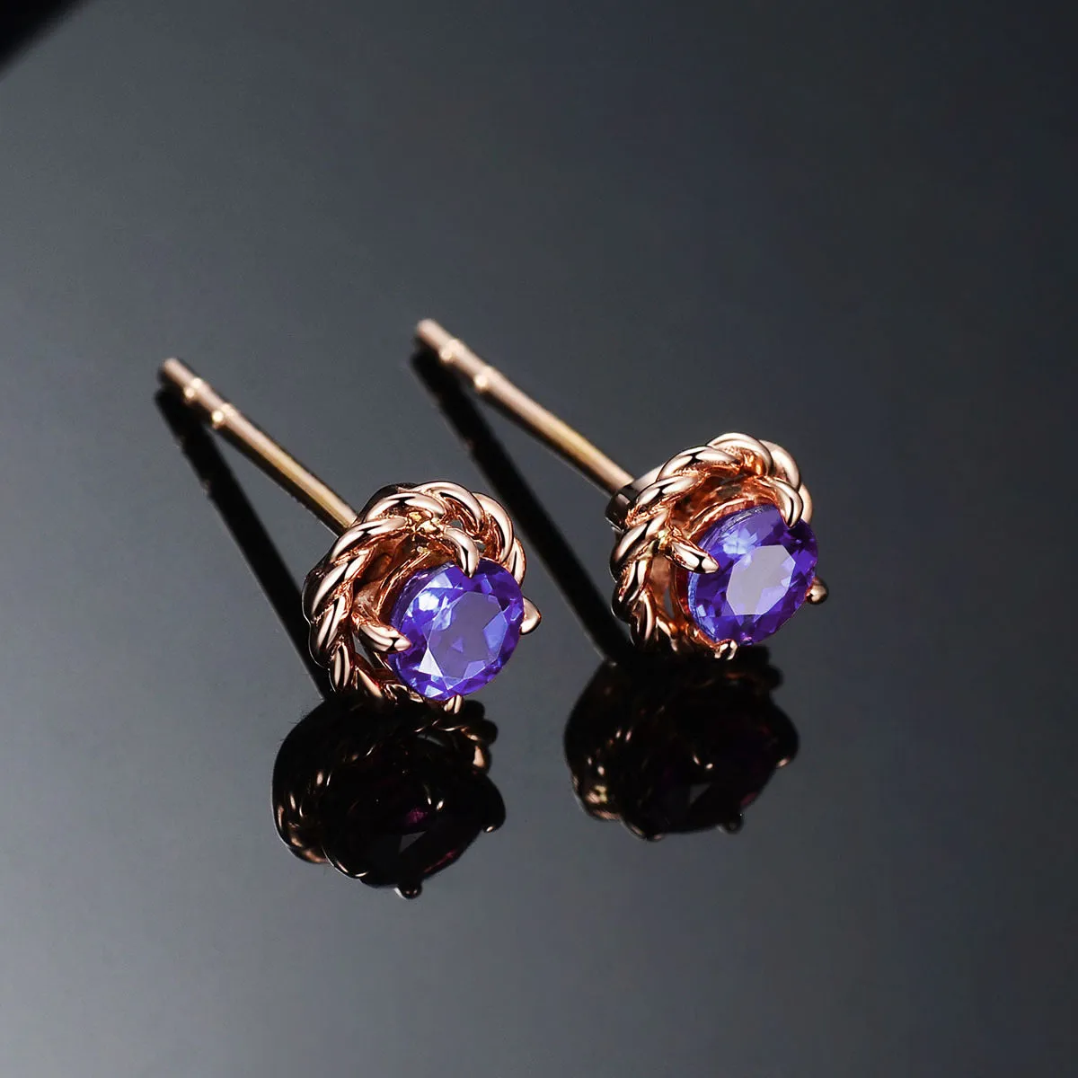Purple Crystal & 18K Rose Gold-Plated Twist Stud Earrings