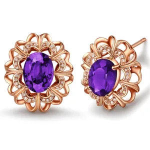 Purple Crystal & Cubic Zirconia 18K Rose Gold-Plated Floral Stud Earrings