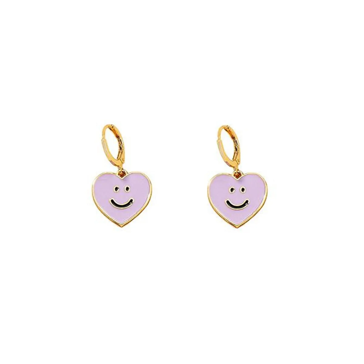 Purple Enamel & 18K Gold-Plated Smiley Heart Huggie Drop Earrings