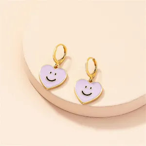 Purple Enamel & 18K Gold-Plated Smiley Heart Huggie Drop Earrings