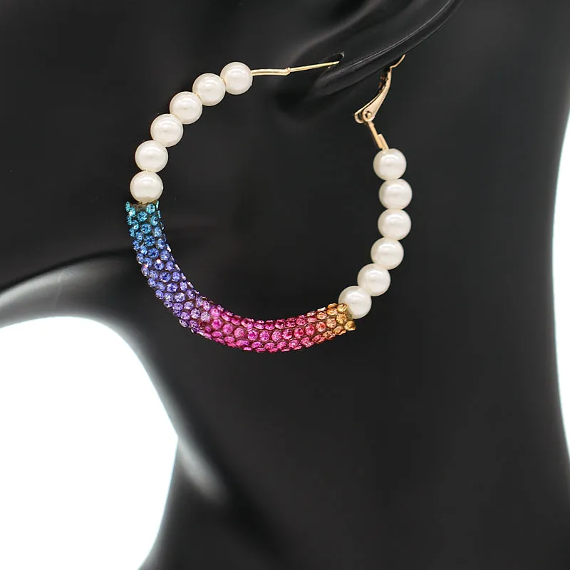 Purple Pink Multicolor Pearl Mini Hoop Earrings