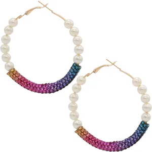 Purple Pink Multicolor Pearl Mini Hoop Earrings