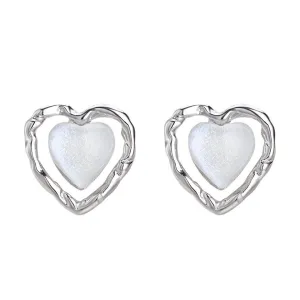 Quartz & Silver-Plated Openwork Heart Stud Earrings