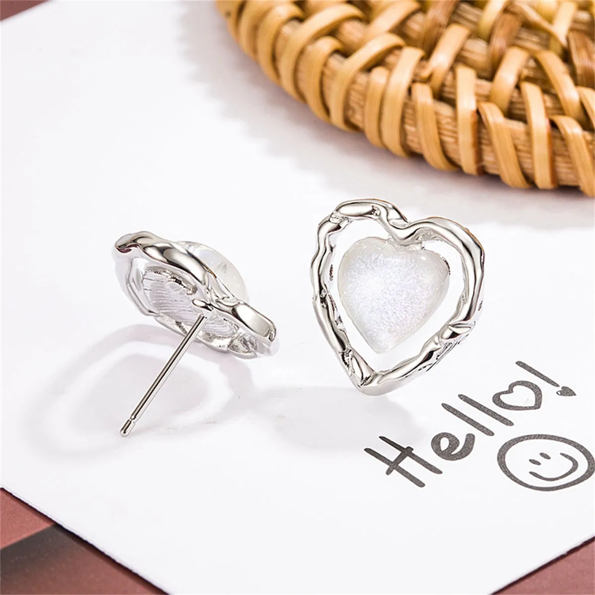 Quartz & Silver-Plated Openwork Heart Stud Earrings