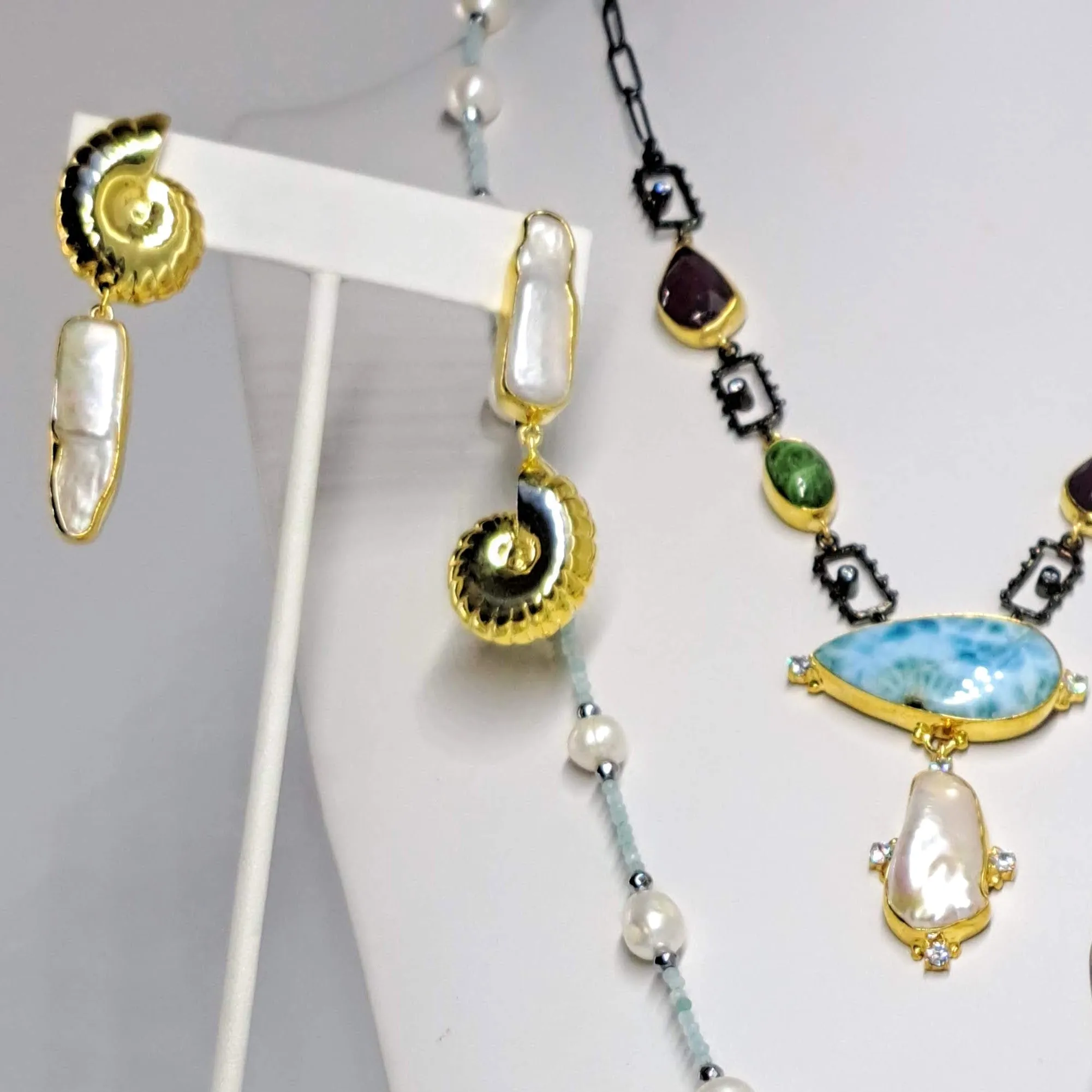 "Ebb & Flow" 2.25" Earrings - Baroque Pearls, 18k Gold Sterling
