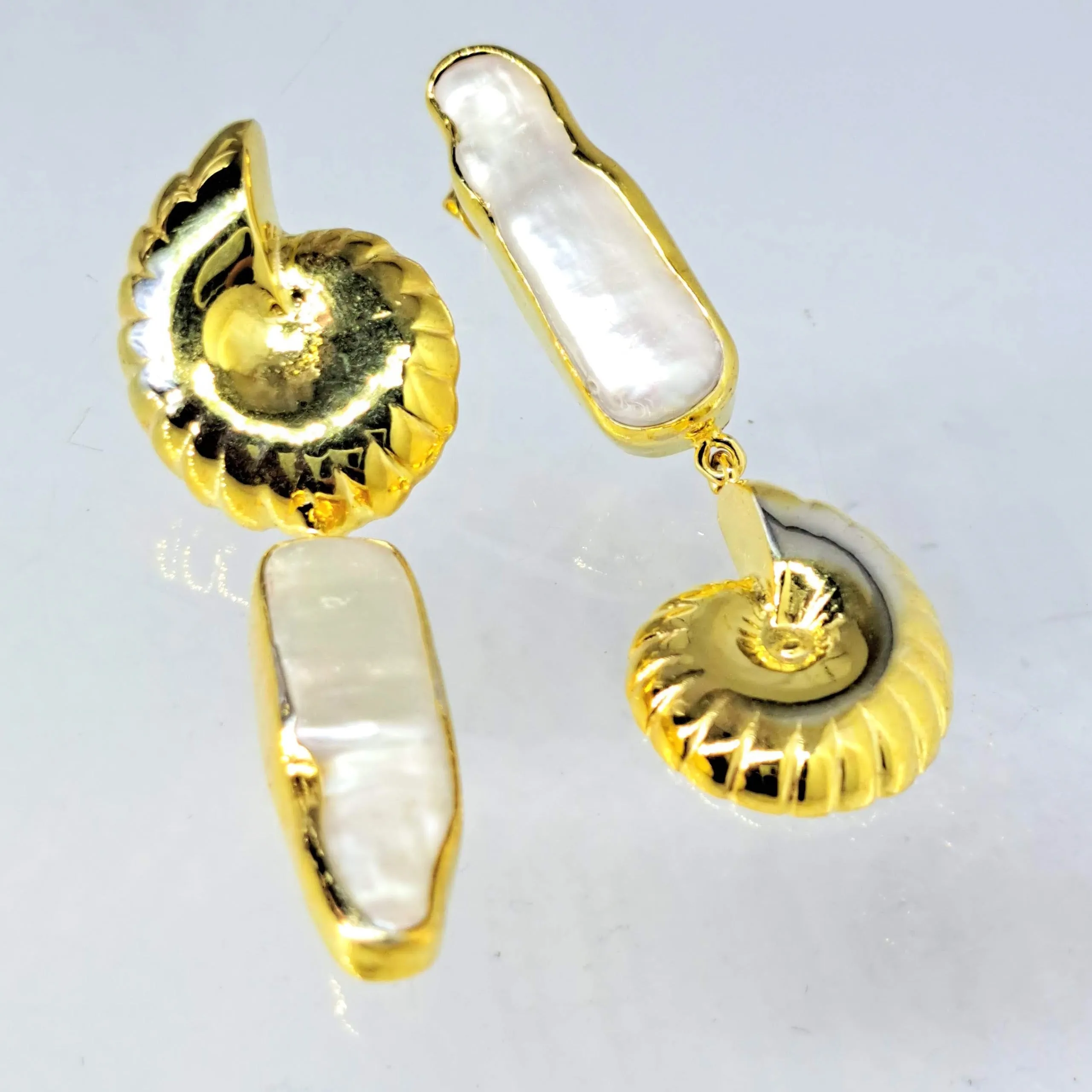 "Ebb & Flow" 2.25" Earrings - Baroque Pearls, 18k Gold Sterling