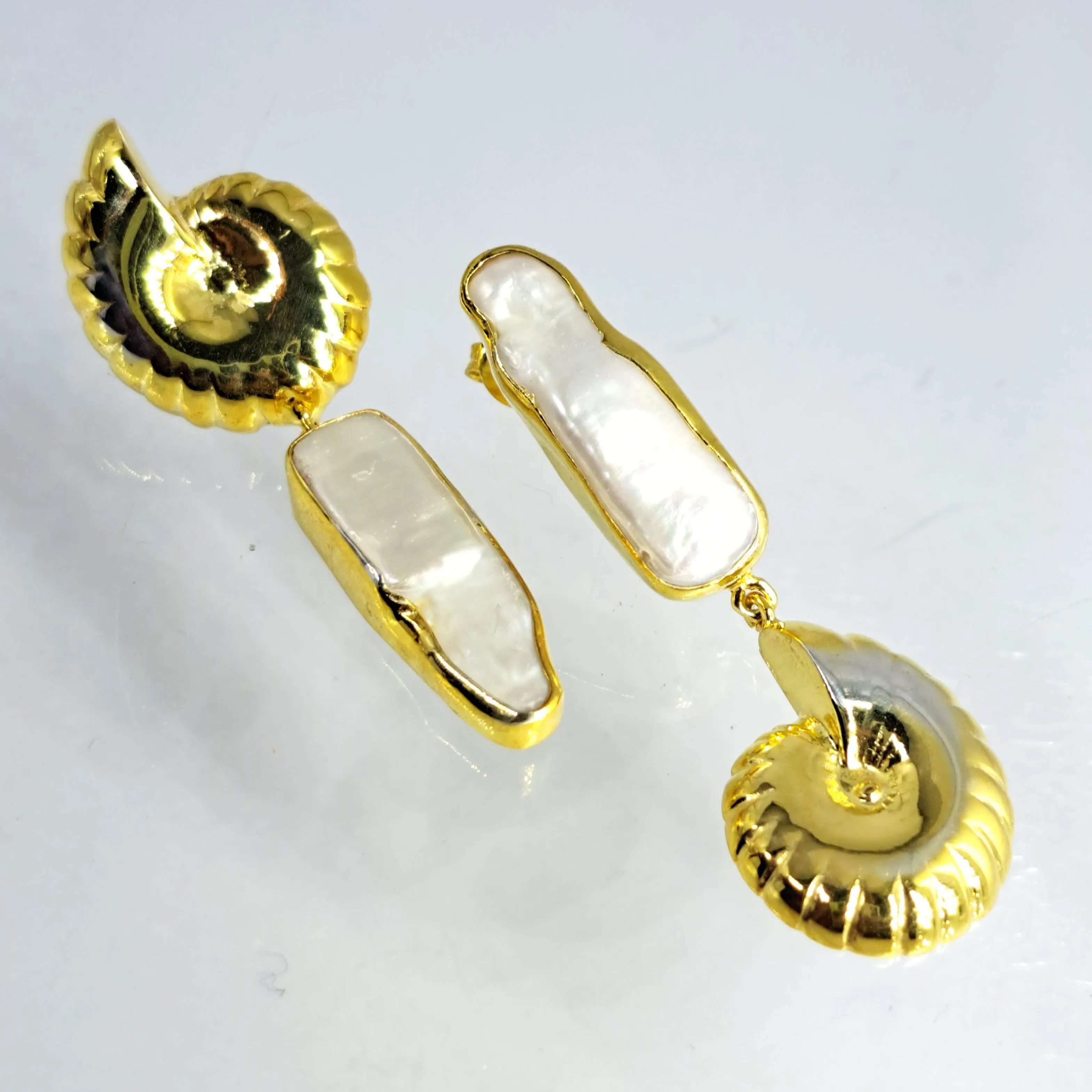 "Ebb & Flow" 2.25" Earrings - Baroque Pearls, 18k Gold Sterling