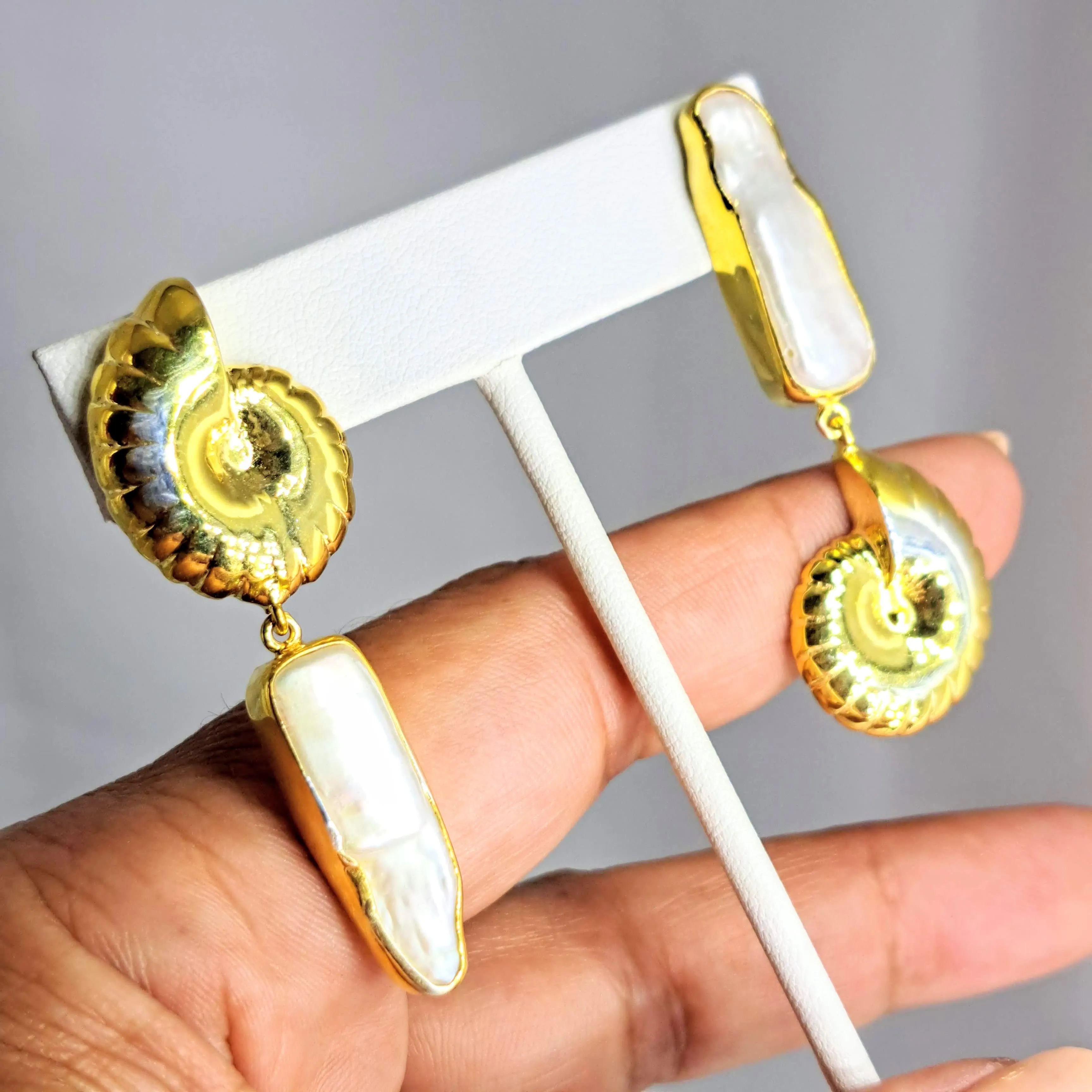 "Ebb & Flow" 2.25" Earrings - Baroque Pearls, 18k Gold Sterling