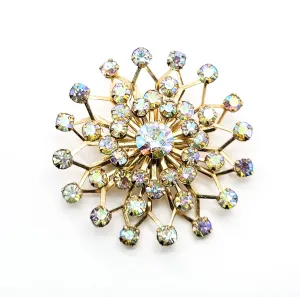 Rainbow aurora borealis AB gold tone MCM vintage atomic rhinestone brooch