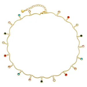Rainbow Crystal & 18K Gold-Plated Tassel Necklace