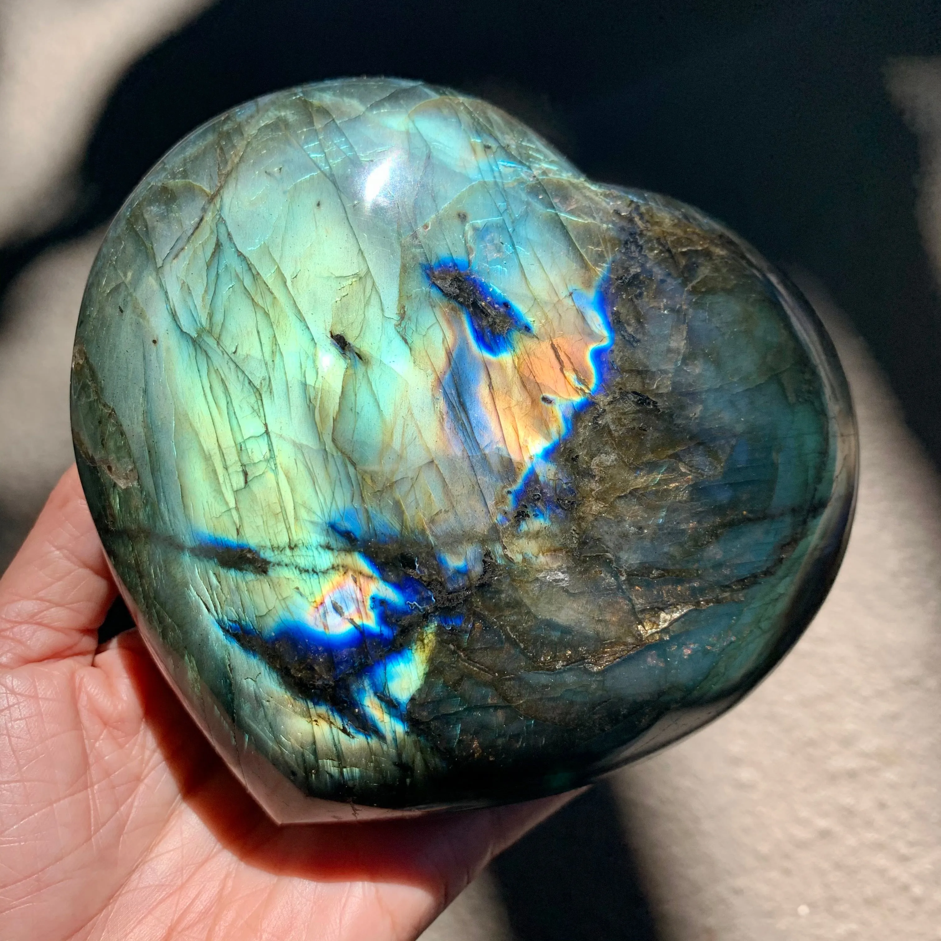 Rainbow Labradorite Large Decor Heart 5.2"