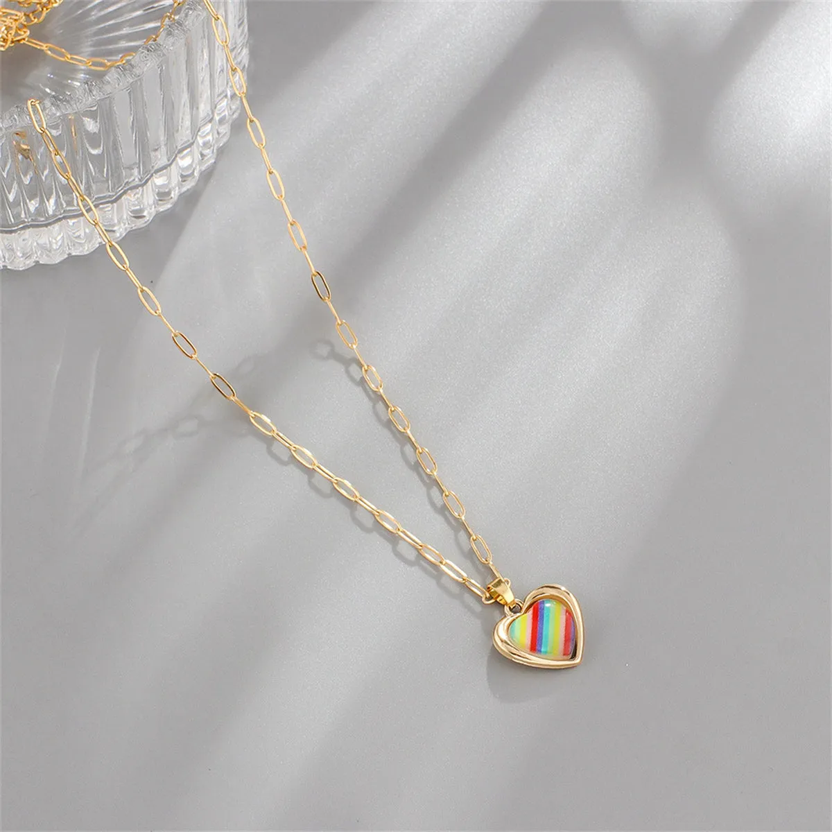 Red Acrylic & 18K Gold-Plated Stripe Heart Pendant Necklace