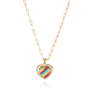 Red Acrylic & 18K Gold-Plated Stripe Heart Pendant Necklace