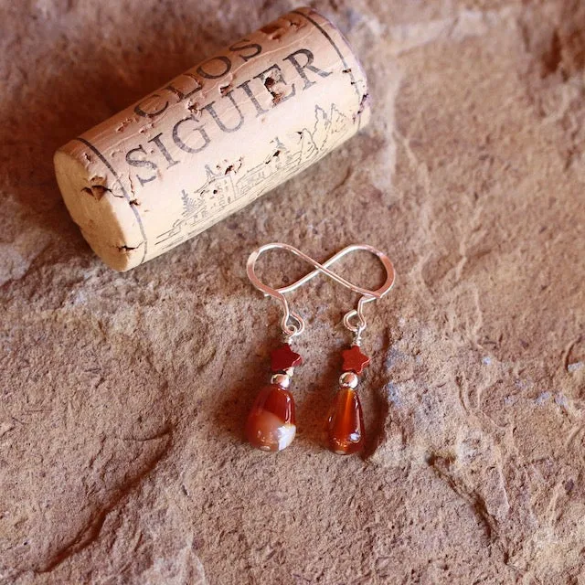 Red agate drop earrings with red jasper star beads