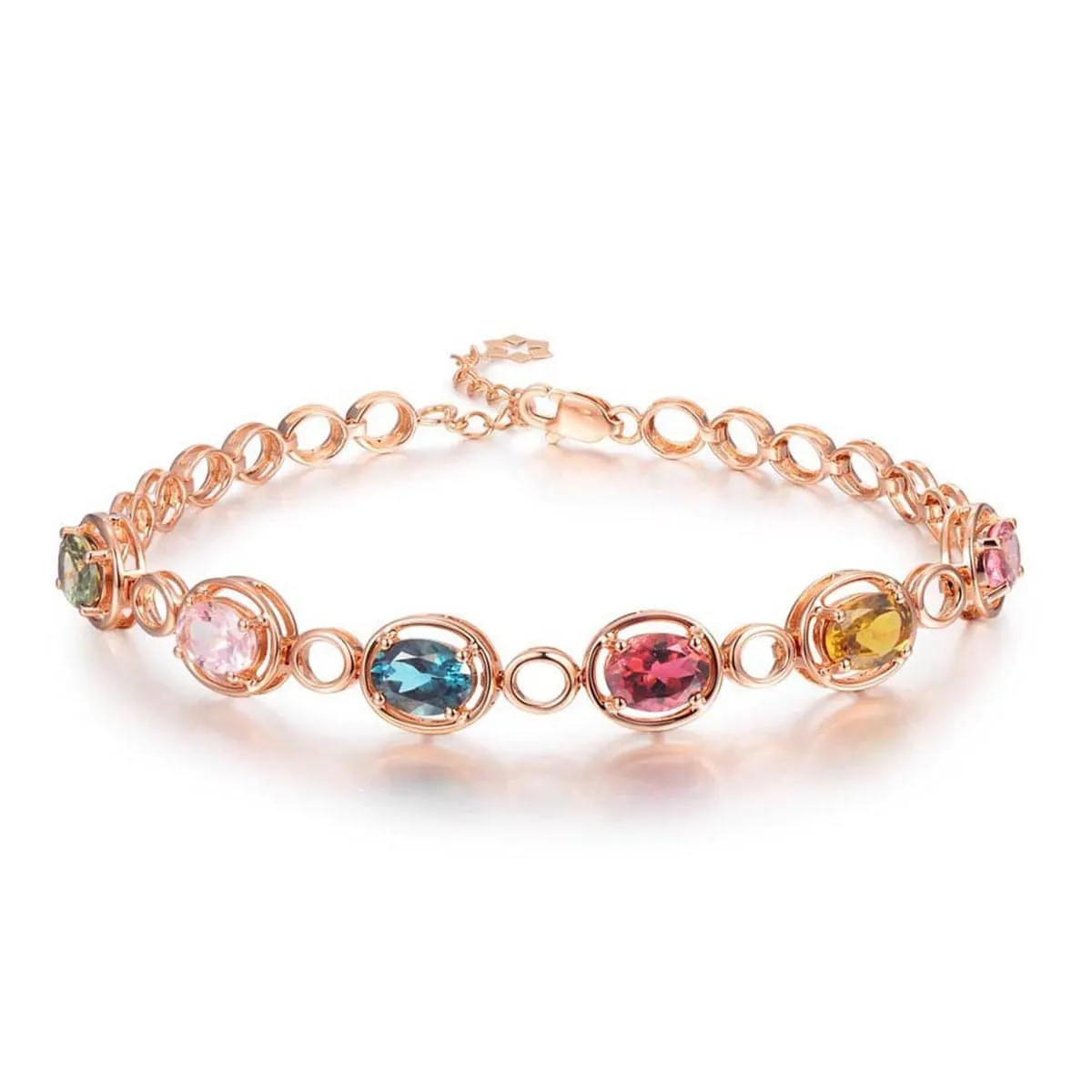 Red & Blue Crystal & 18K Rose Gold-Plated Oval Station Bracelet