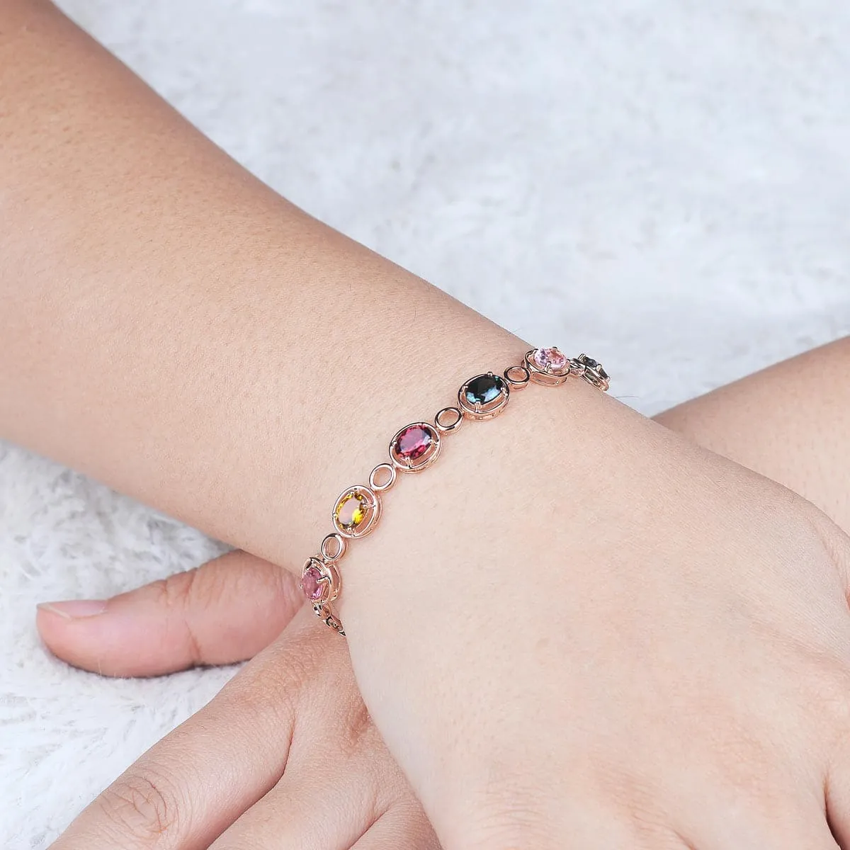 Red & Blue Crystal & 18K Rose Gold-Plated Oval Station Bracelet