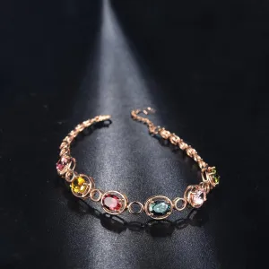Red & Blue Crystal & 18K Rose Gold-Plated Oval Station Bracelet