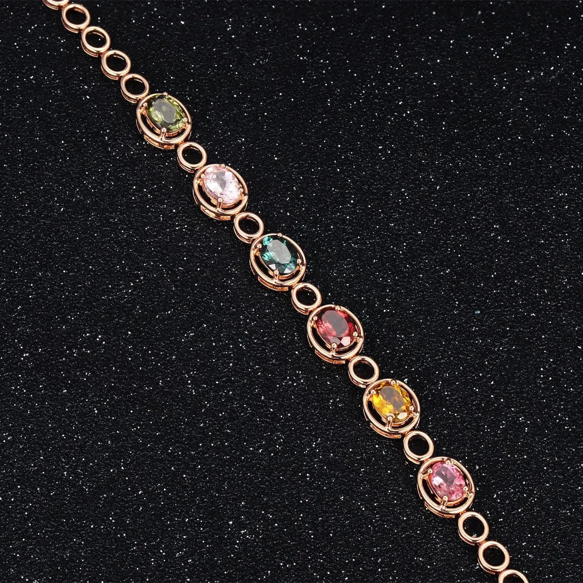 Red & Blue Crystal & 18K Rose Gold-Plated Oval Station Bracelet