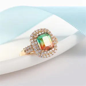 Red & Green Crystal Cubic Zirconia Layered Halo Ring