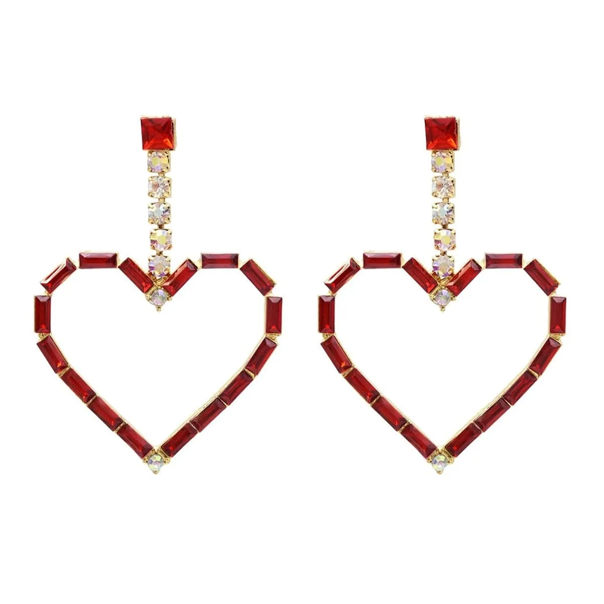 Red Crystal & Cubic Zirconia 18K Gold-Plated Open Heart Drop Earrings