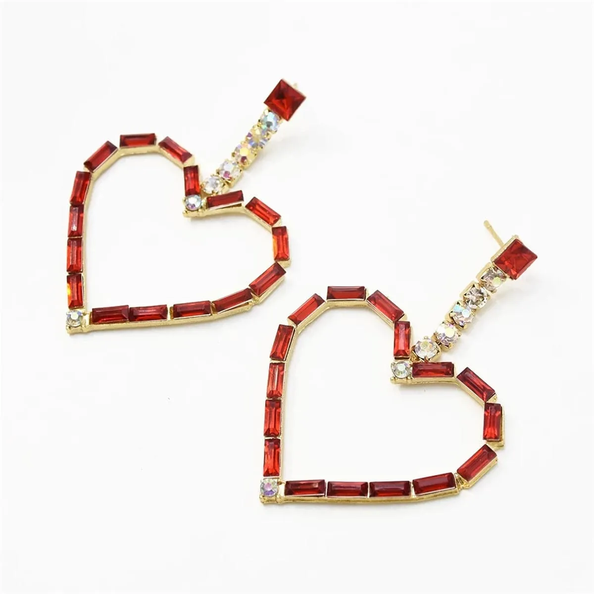 Red Crystal & Cubic Zirconia 18K Gold-Plated Open Heart Drop Earrings