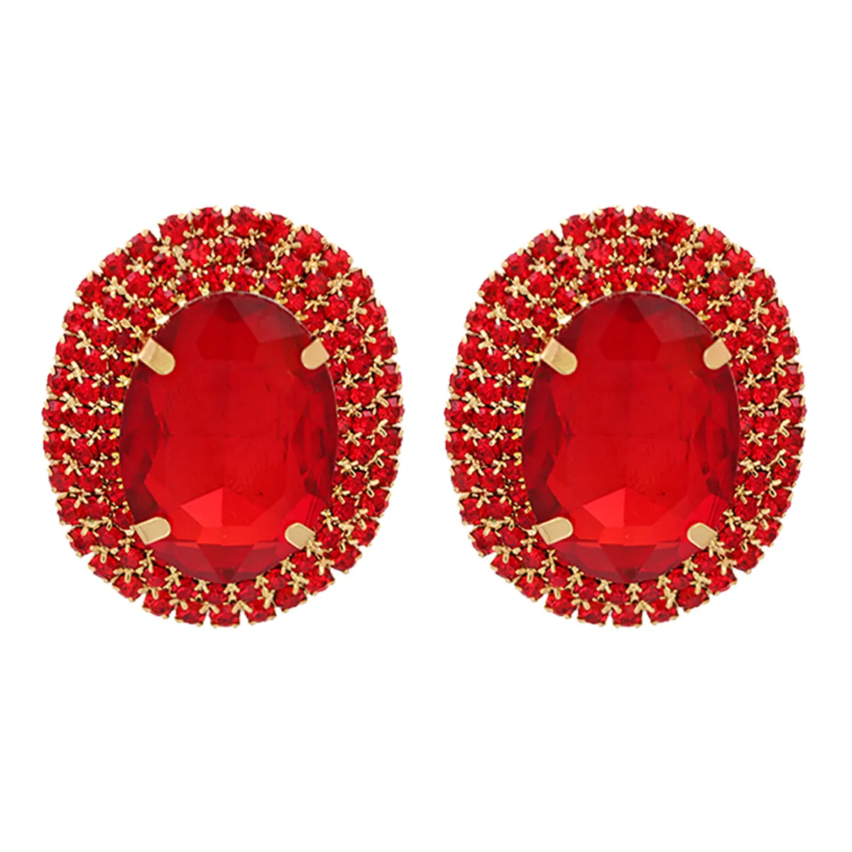 Red Crystal & Cubic Zirconia 18K Gold-Plated Oval Stud Earringss