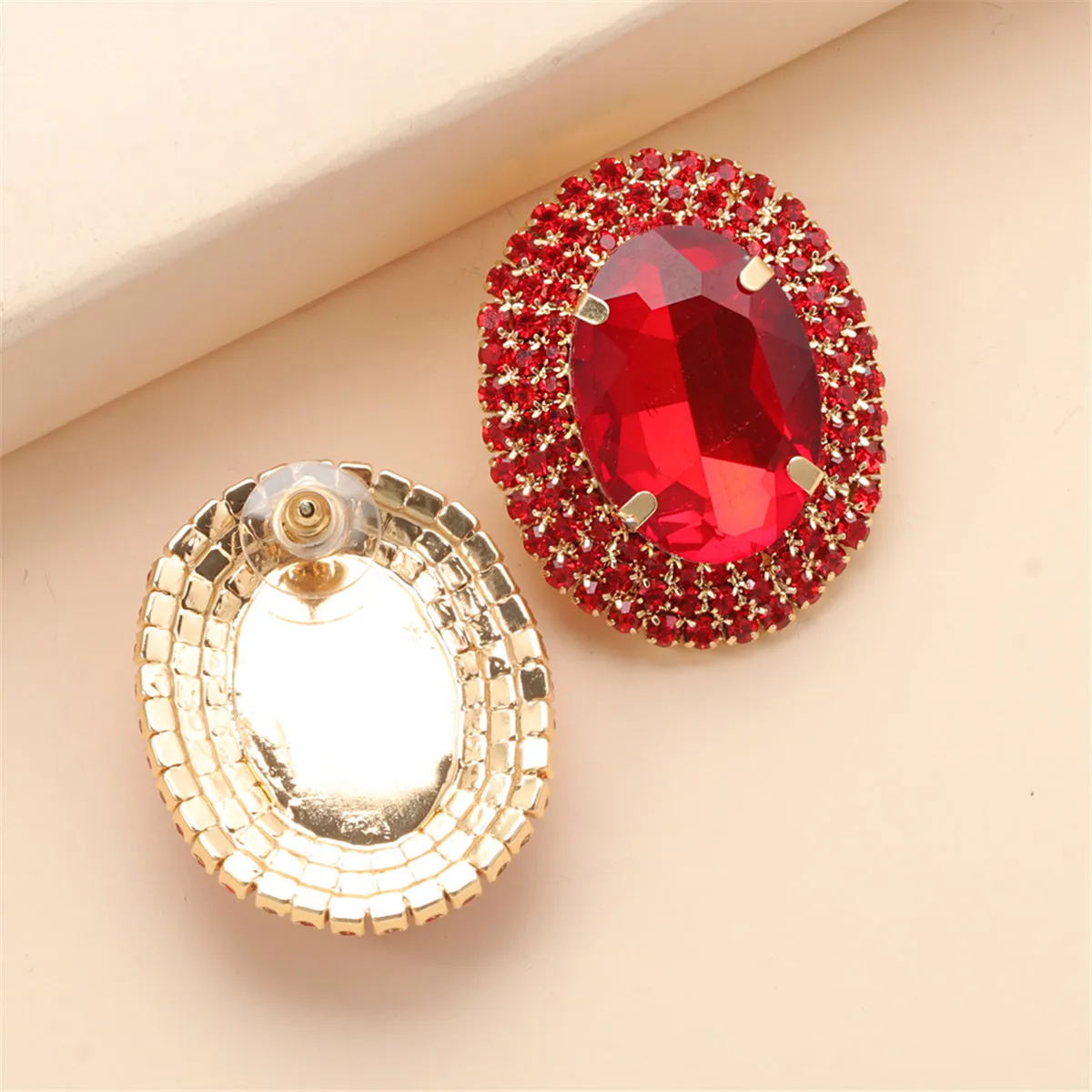 Red Crystal & Cubic Zirconia 18K Gold-Plated Oval Stud Earringss