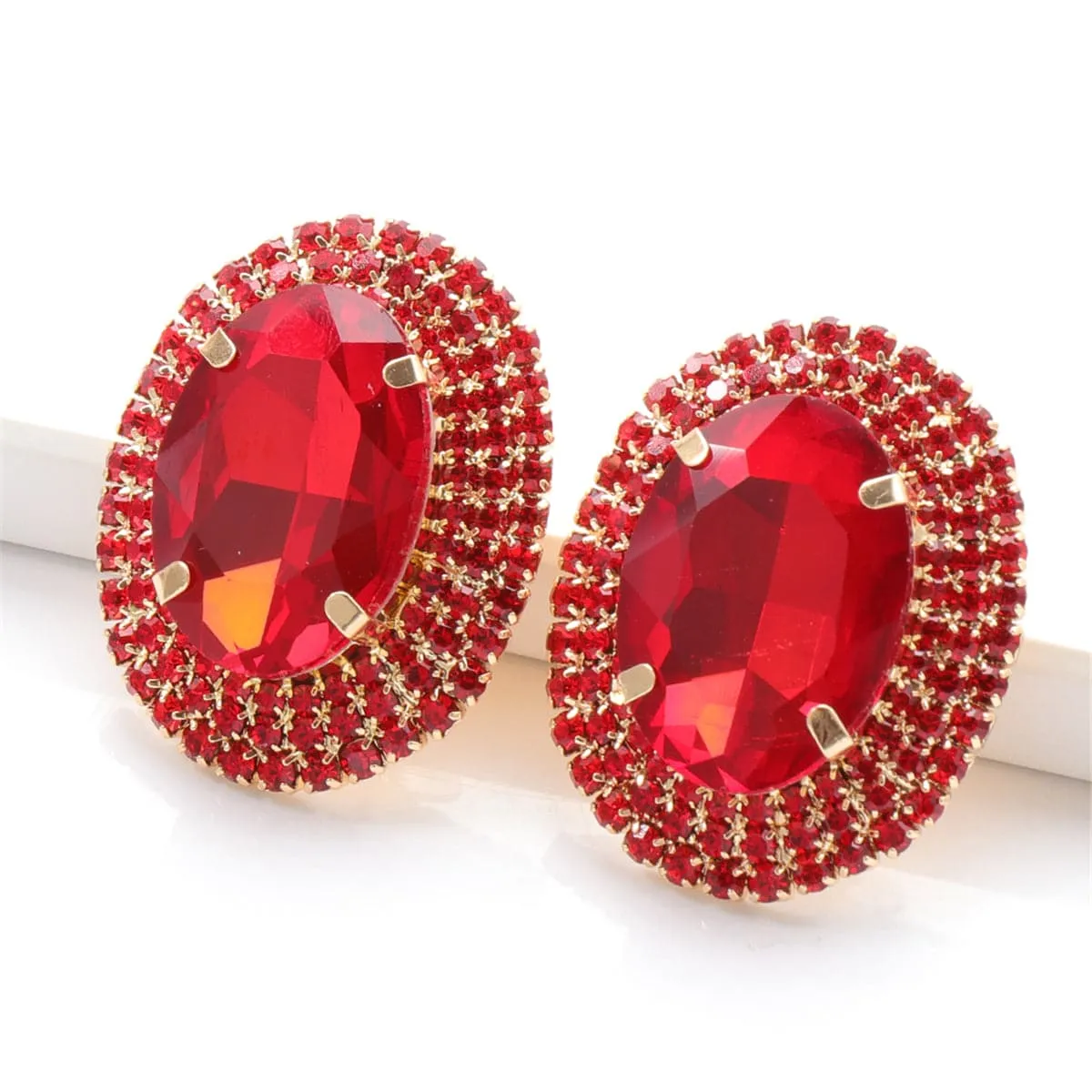 Red Crystal & Cubic Zirconia 18K Gold-Plated Oval Stud Earringss
