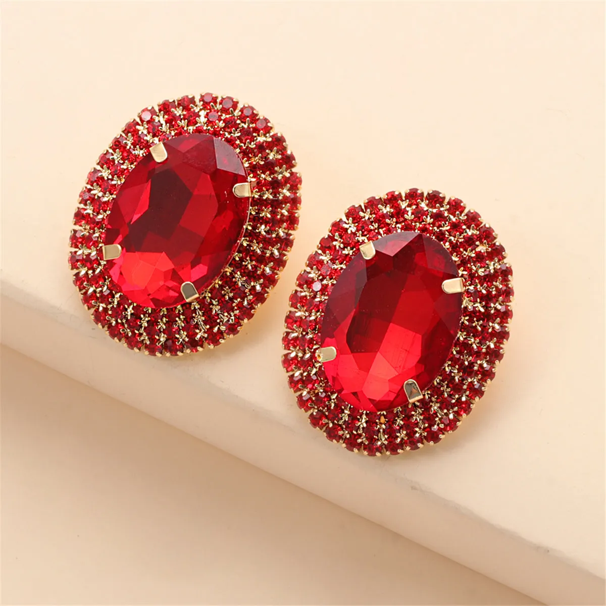 Red Crystal & Cubic Zirconia 18K Gold-Plated Oval Stud Earringss