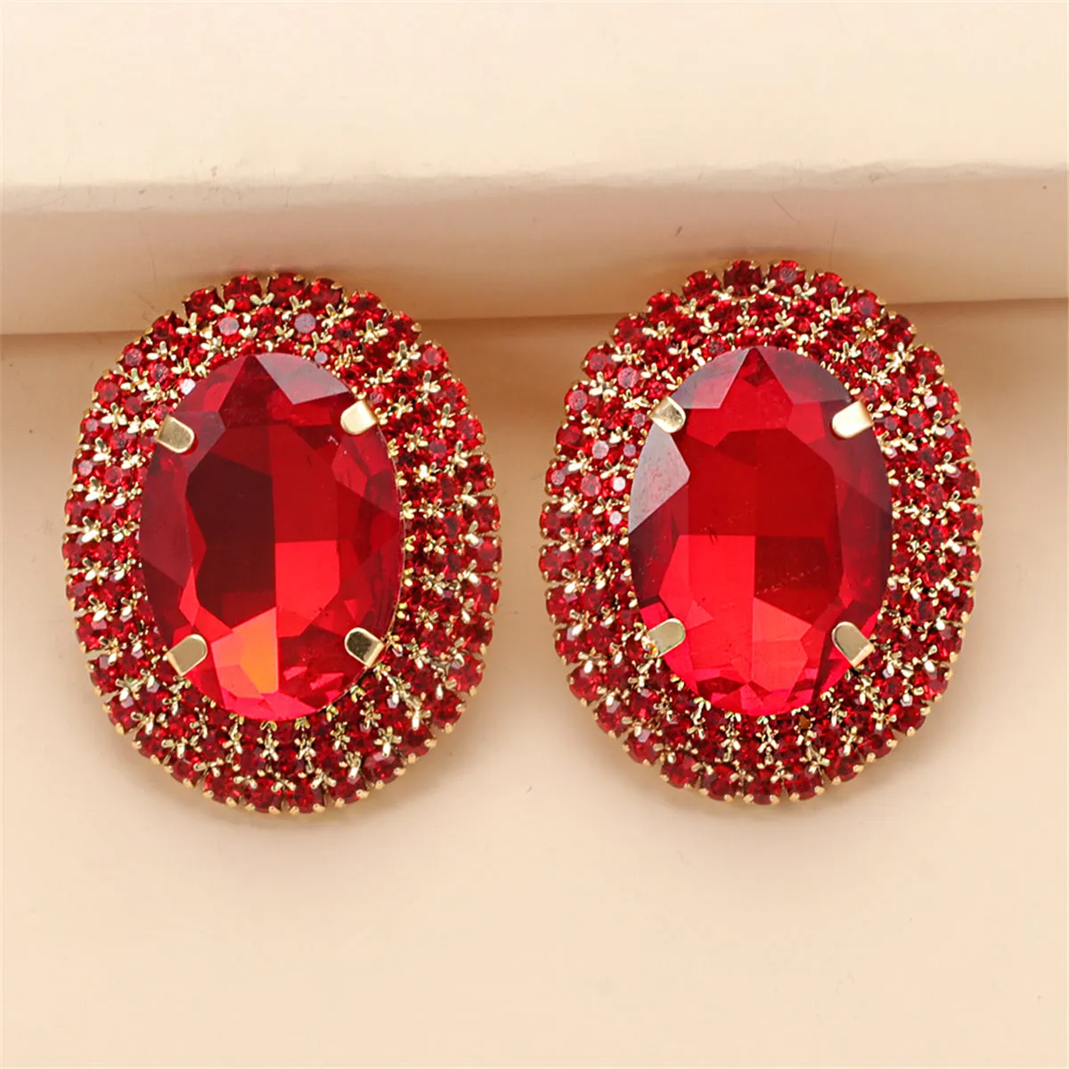 Red Crystal & Cubic Zirconia 18K Gold-Plated Oval Stud Earringss