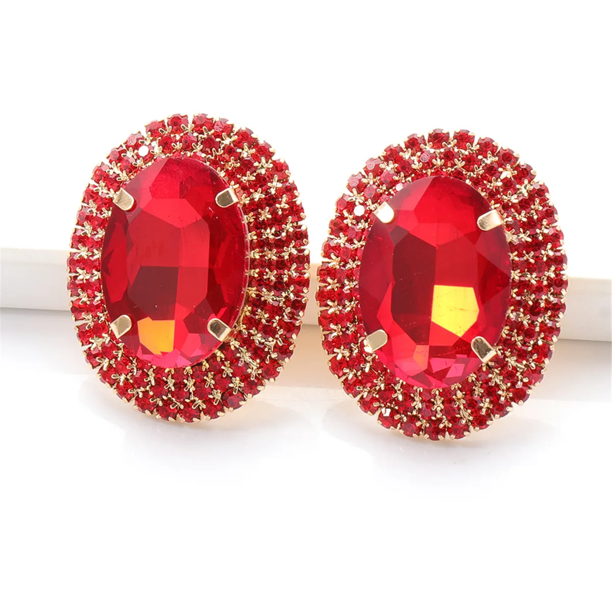 Red Crystal & Cubic Zirconia 18K Gold-Plated Oval Stud Earringss