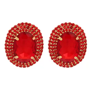 Red Crystal & Cubic Zirconia 18K Gold-Plated Oval Stud Earringss